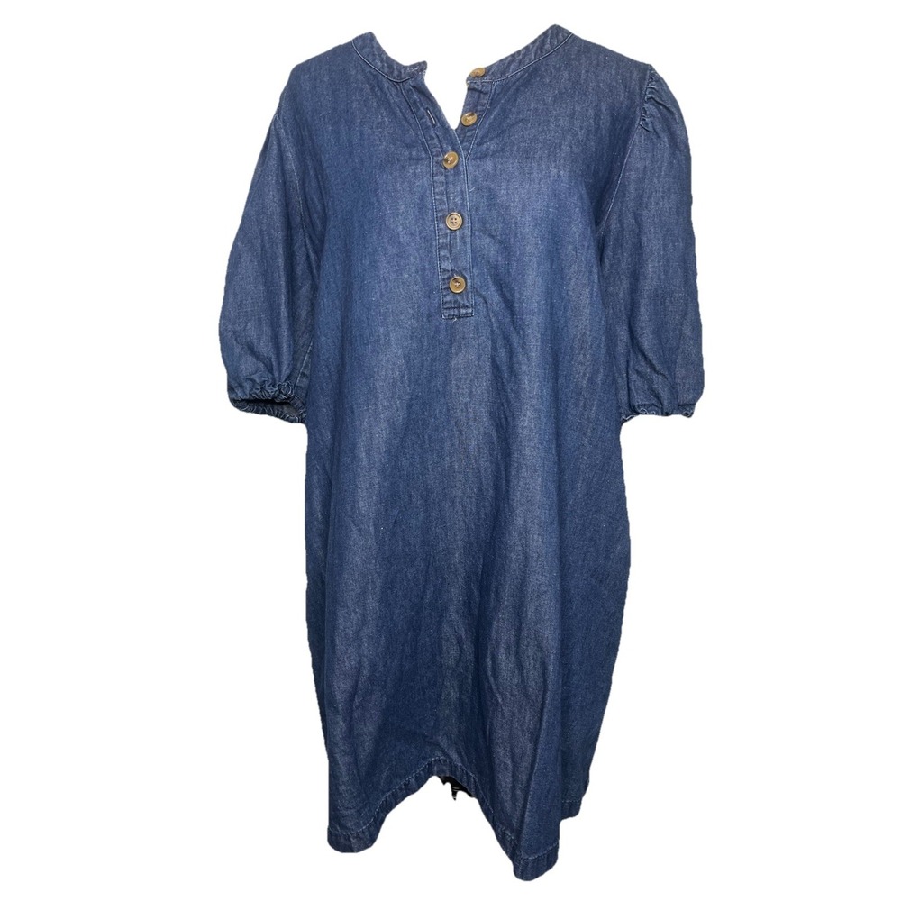 J. Crew Chambray Denim Shirt Midi Dress Cotton Linen Blend L Preppy Travel